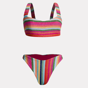 Bikini ecofriendly rayado brillante Chamela 43685 top croptop y calzón alto a rayas multicolor