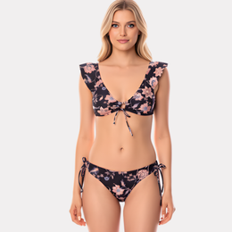 Conjunto completo bikini negro mujer con top y bottom con lazo lateral
